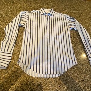 John Francomb Men's Striped Blue and White Shirt 16 Neck